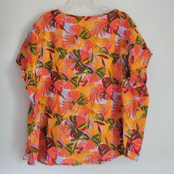 C&C California Shirt Womens 3X Multicolor Linen Tropical Leaf Print Summer Top - Picture 6 of 7
